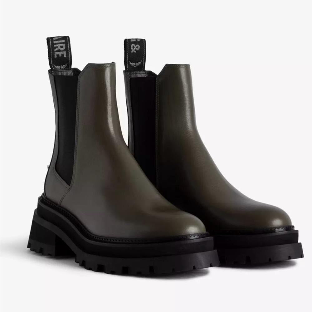 $648msrp NIB Zadig & Voltaire sz 10 Ride Stretch Chelsea Boots Military Green